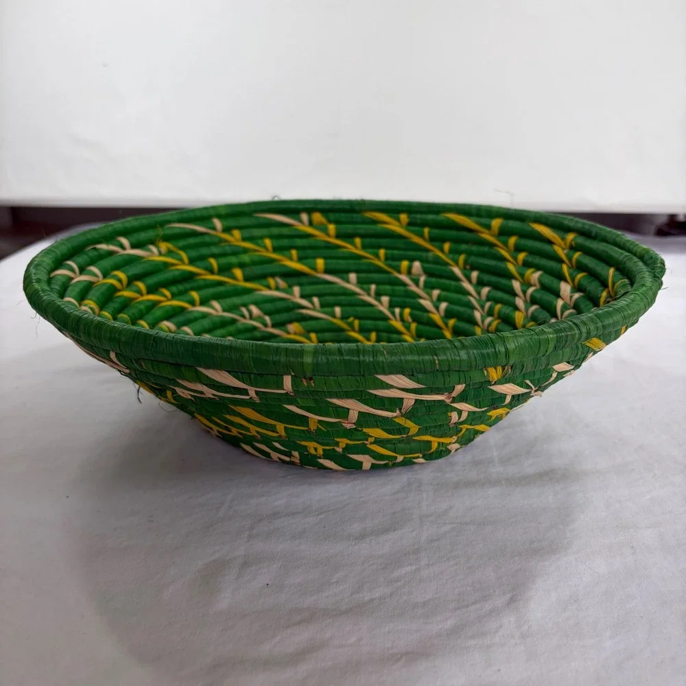 Vintage African Basket Handcrafted Large Round Coiled Basket 12
